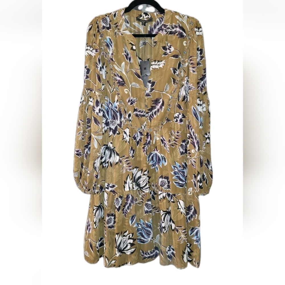 NEW BCBG Maxazria Liberty Floral Short Fit & Flare Dress, Chiffon Balloon Sleeve